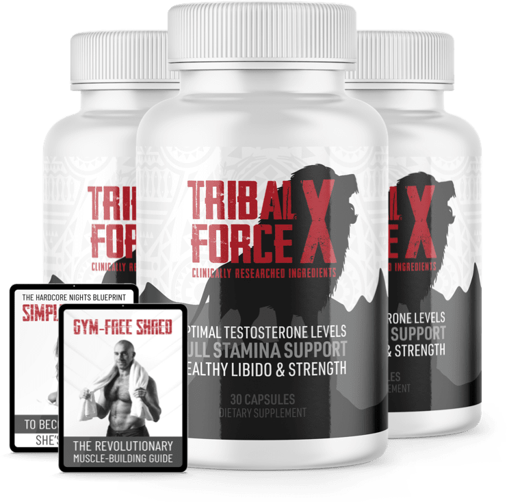 Tribal Force X 3-bottle supplement package with digital bonus guides