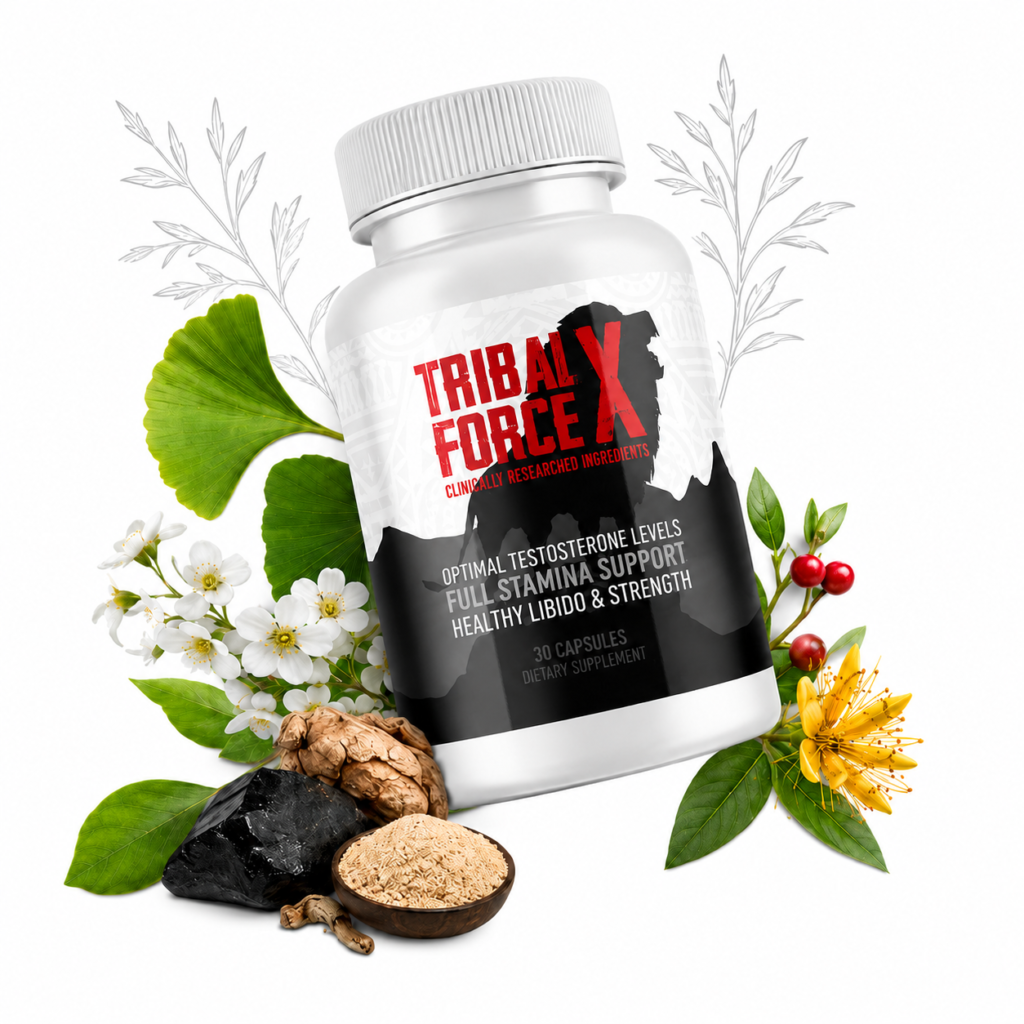 Tribal Force X supplement bottle with natural ingredient display